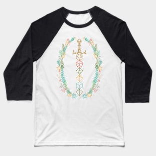 Floral Dice Sword Baseball T-Shirt